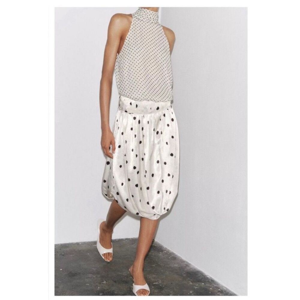 Zara Polka Dot Cocoon Bubble Hem Skirt S